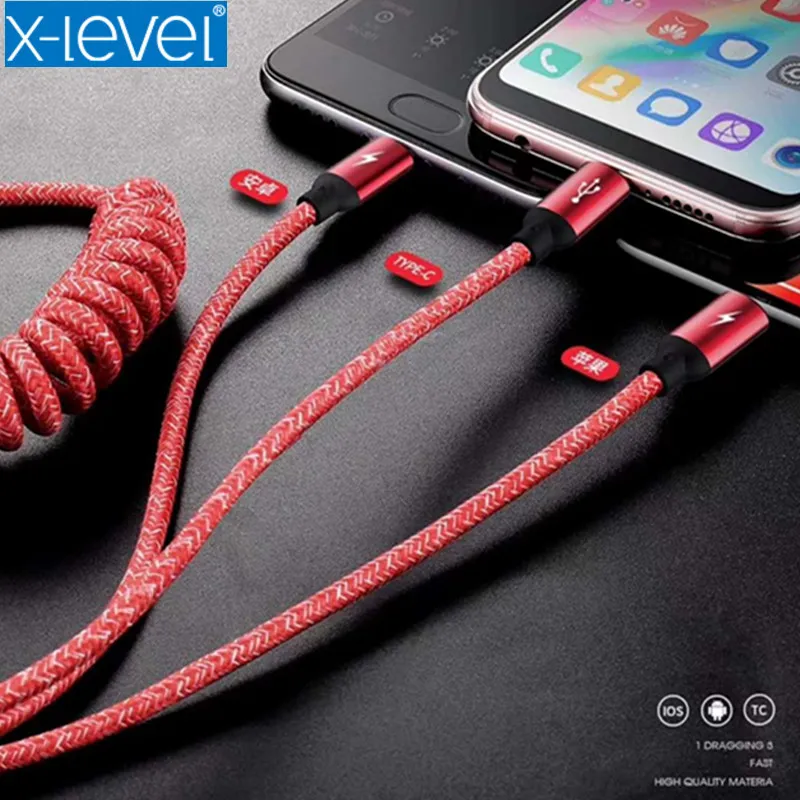 

X-level 3 in 1 Fast Charging Cable for iPhone xs max xr X 8 Fast Speed Up 50% USB Micro USB Type C Cable Data Cable Type-C cable