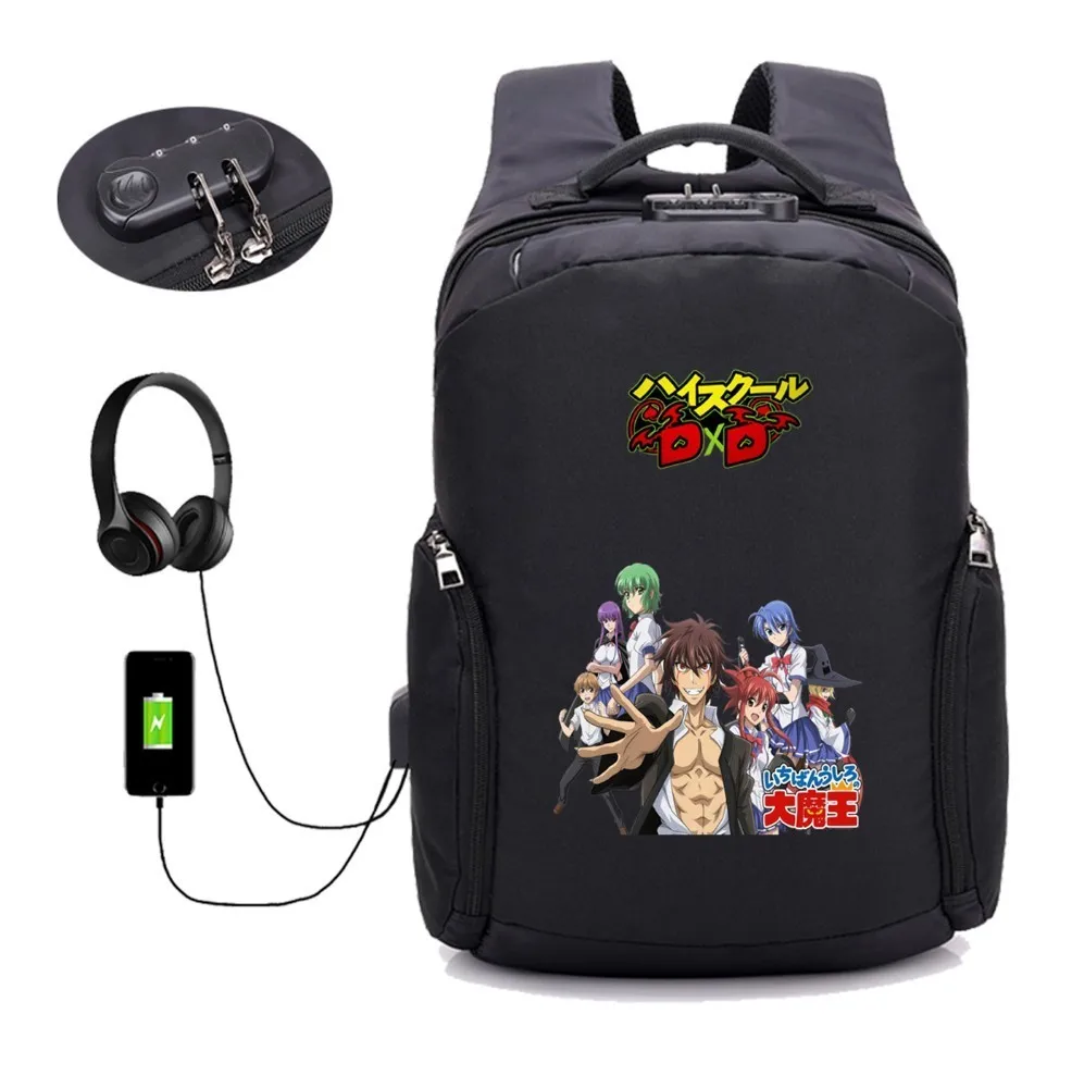 

anime High School DxD backpack USB Charging Anti thief Backpack student book bag Men women Laptop bag Travel Backpack