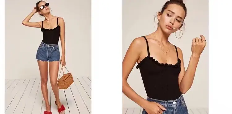 yellow bodysuit Women Ruffle Detail Rib Cami Bodysuit black corset bodysuit