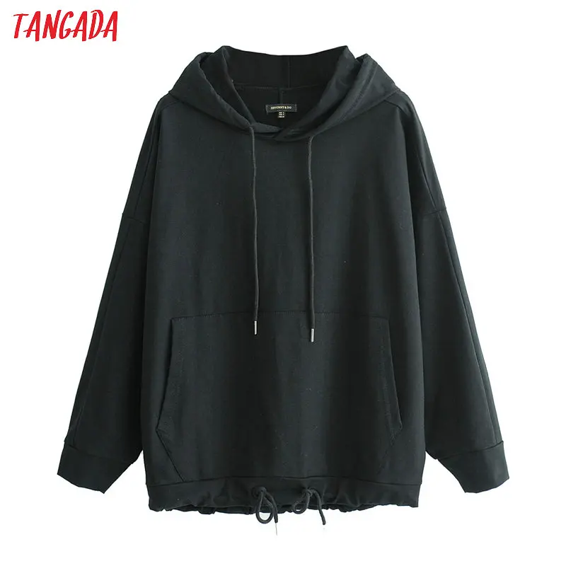 

Tangada women black hooded hoodie sweatshirt street wear pullovers oversized hoodies female sweatshirt 2019 spring top JN193