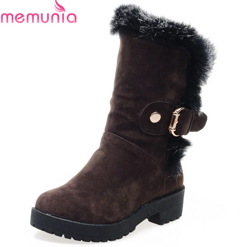 

MEMUNIA 2019 hot sale ankle boots for women flock buckle round toe comfortable square heels shoes woman winter snow boots