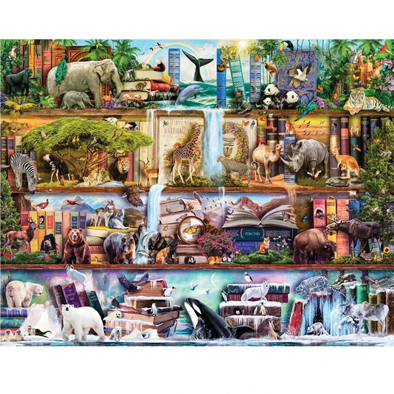 

5d diy diamond embroidery bookshelf Fairy picture diamond painting cross stitch animals square diamond mosaic home decor JS615