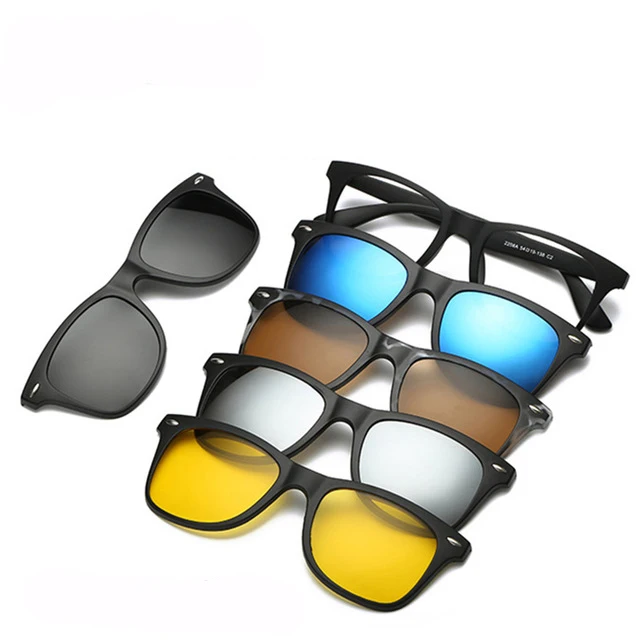 Оправа для очков, очки для мужчин и женщин с 5 клипсами, поляризованные солнцезащитные очки с магнитным адсорбентом для мужчин, очки с клипсой 5 - Цвет оправы: C01