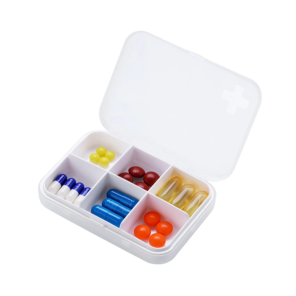 Портативный 6 ячеек для путешествий, влагостойкий чехол для хранения лекарств, таблеток, лекарств, контейнер для таблеток, органайзер, чехол для таблеток, таблеток, медицинская коробка - Цвет: Белый