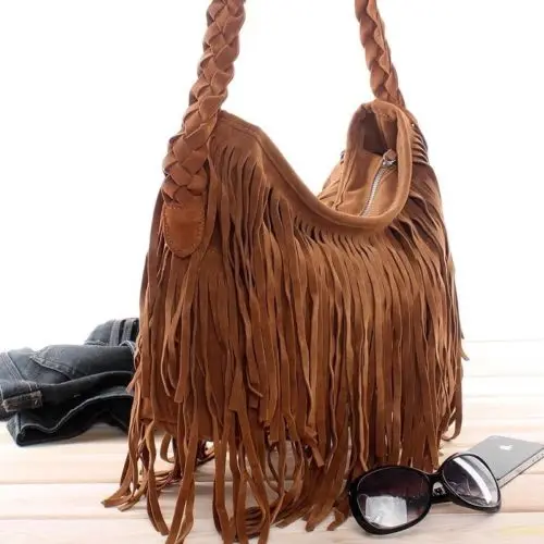 Женская трендовая сумка через плечо из замши с бахромой, сумка через плечо