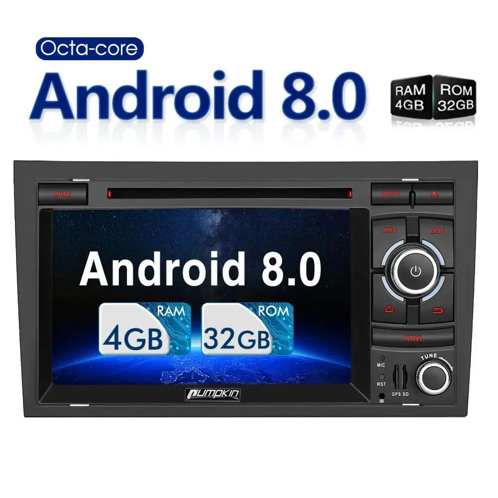 

Pumpkin 2 Din 7''Android 8.0 Autoradio GPS Navigation 4G RAM 32G ROM Car Multimedia DVD Player Radio For Audi A4 2003-2008