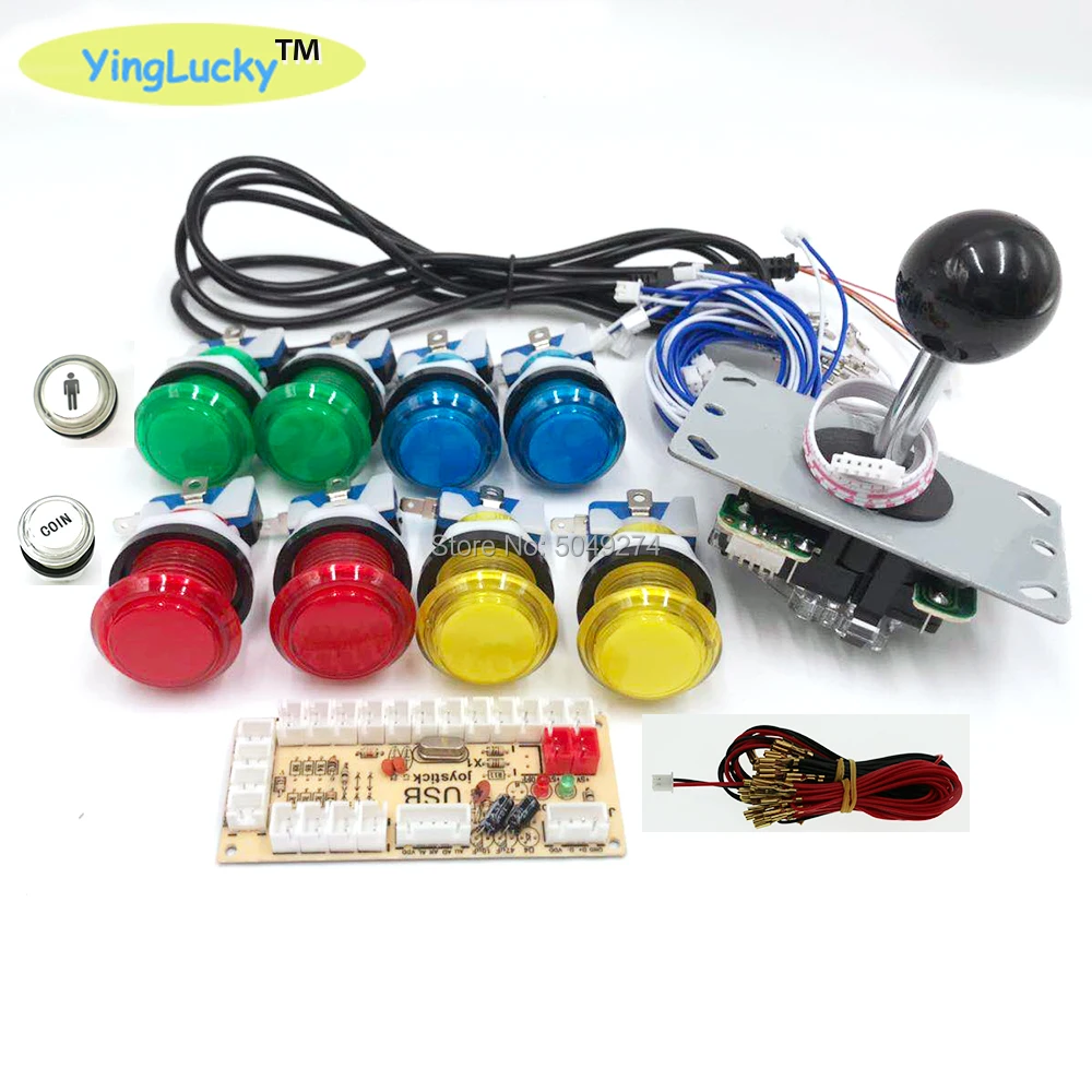 2-Плеер DIY аркадный джойстик наборы с 20 светодиодный аркадных кнопок+ 2 джойстика+ 2 USB энкодера комплект+ кабели Запчасти для игровых автоматов набор