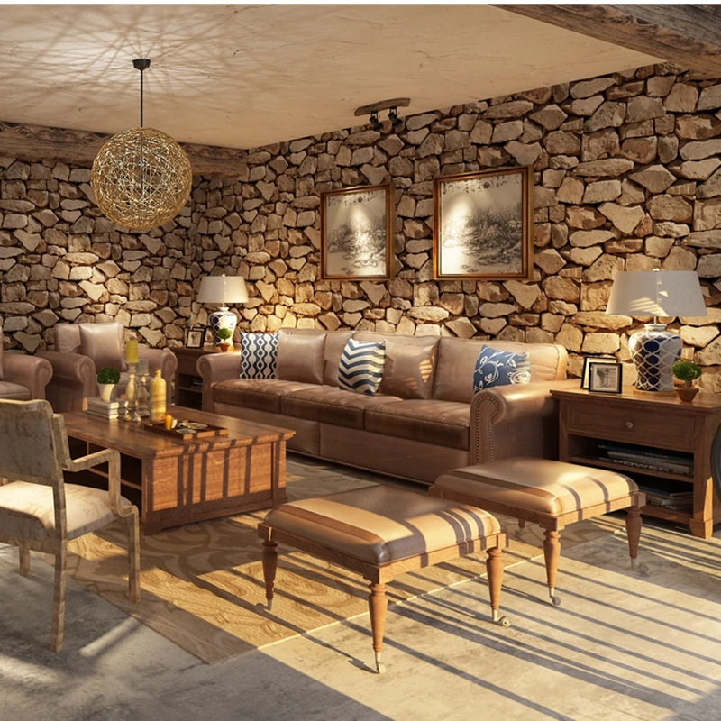 Светильник серые виниловые обои из ПВХ для стен 3D кирпичные камни фотообои