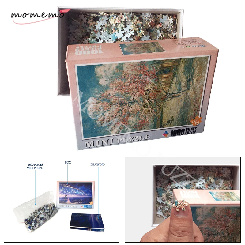 

MOMEMO Pink Peach Tree In Blossom Puzzle 1000 Pieces Wooden Jigsaw Puzzles for Adults Van Gogh Famous Paintings Puzzle Toys Gift