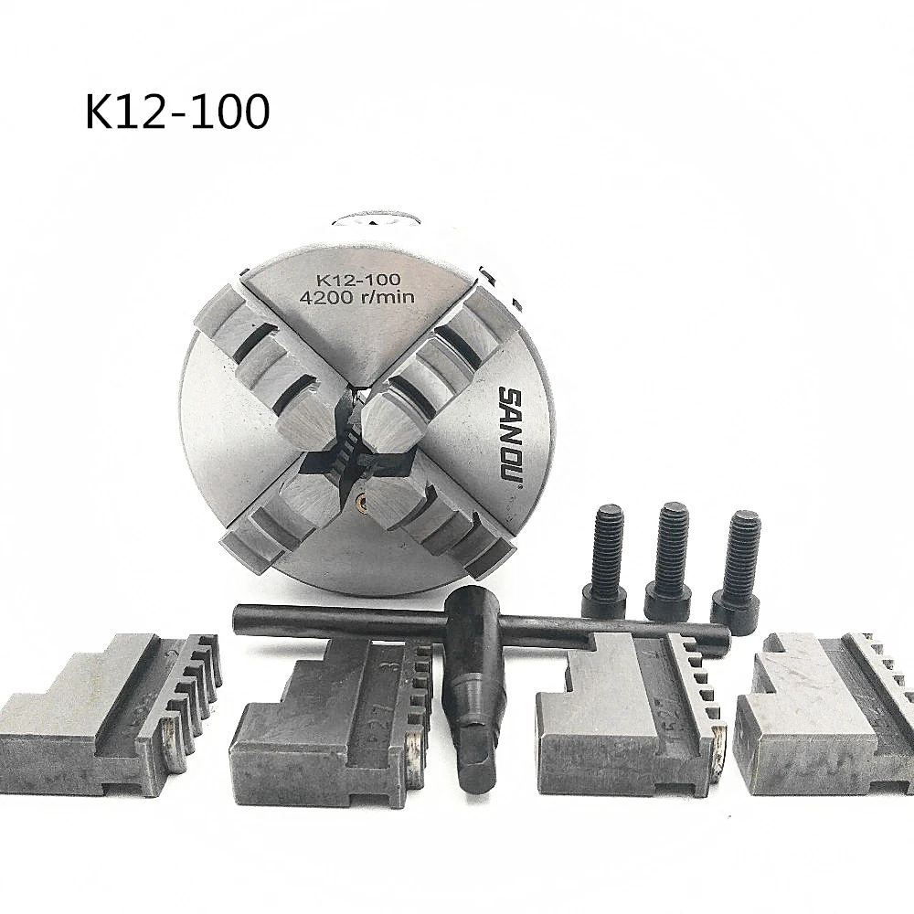 4 100mm 4 Jaw CNC Lathe Chuck Self Centering K12 100 K12 100 Hardened Steel for