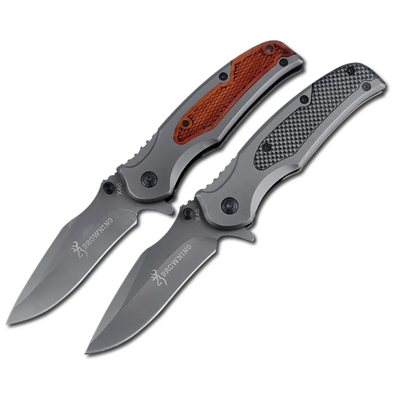 

Mengoing Browning Knives 2 Colors Camping Hunting 440 Steel Carbon fiber, Rosewood Handle Folding Blade Knife
