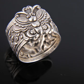 

roll ring butterfly Yinfeng fine silver 999 sterling silver ring opening antique retro ring process of men and women