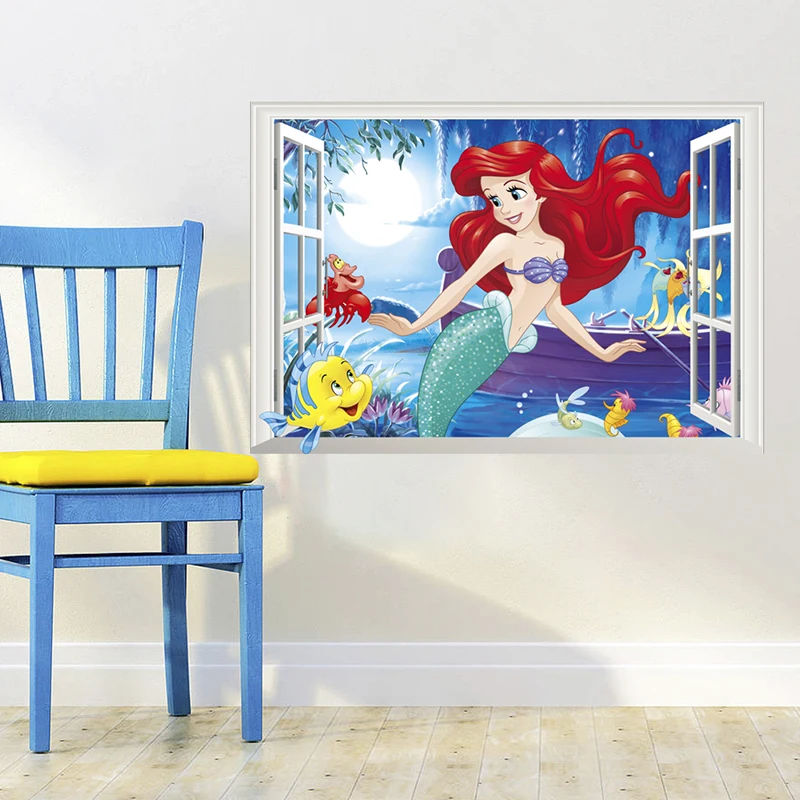 Disney Cartoon Mermaid Princess 3D Window Wall Stickers For Home Decoration Kids Room Mural Art Girl's Decals Anime PVC Posters Disney Cartoon Mermaid Princess 3D Window Wall Stickers For Home Decoration Kids Room Mural Art Girl's Decals Anime PVC Posters