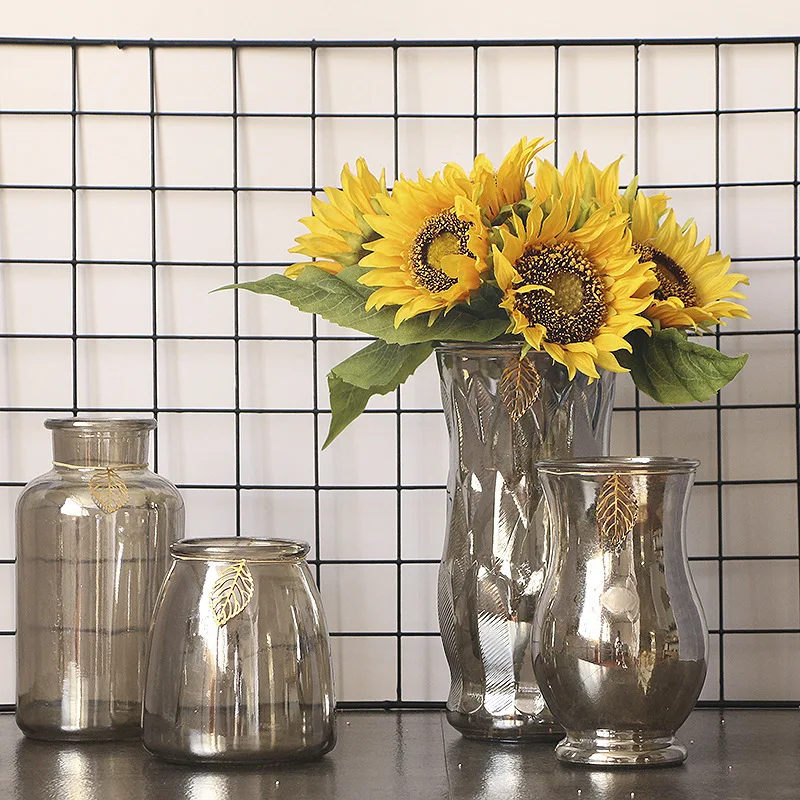 Европейское и американское роскошное Гальванопокрытие полупрозрачное стекло вазедомашнее украшение для гостиной сухие цветы ваза