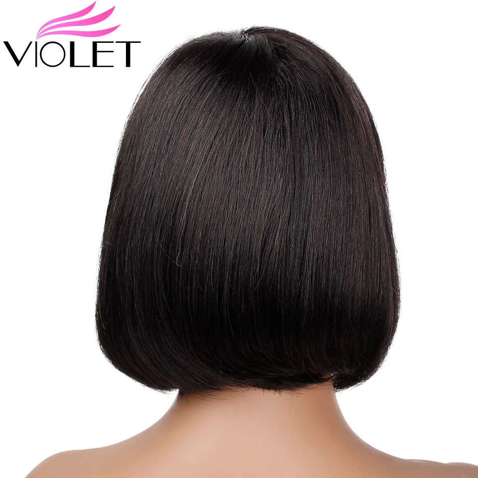 VIOLET Straight Peruvian Medium Ratio 10 Inch Short BOB Wig Non-Remy Human Wigs with Bang for Black Women 100% Human Hair 2Color