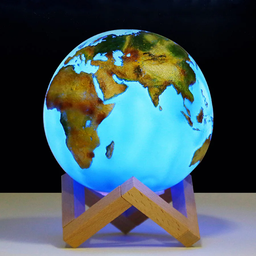  Thrisdar Rechargeable 3D Print Moon lamp 2 Color Touch Switch Earth Lamp Creative Gift Bed Desk Moo