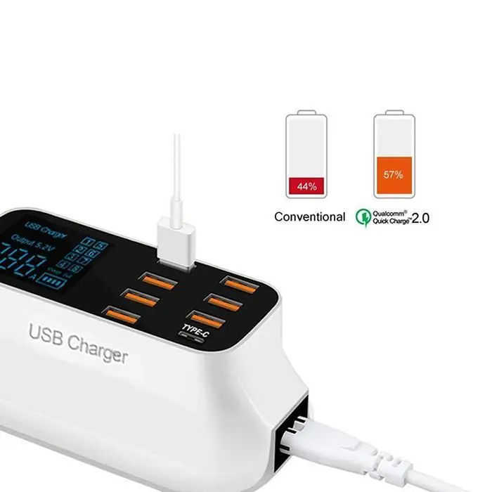 Умный usb type C светодиодный дисплей беспроводной настольный Быстрый 5V 8A(макс) Зарядка Мобильного Телефона DC 5V 2A USB 10W зарядное устройство