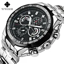 Top Luxury WWOOR Men s Watches Luminous Relogio Male Quartz Wathces Silver Clock Stainless Steel Strap