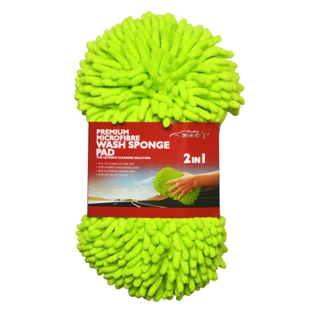 Auto Shine Microfiber Chenille Car Wash Sponge/Pad With Mesh Scrubber