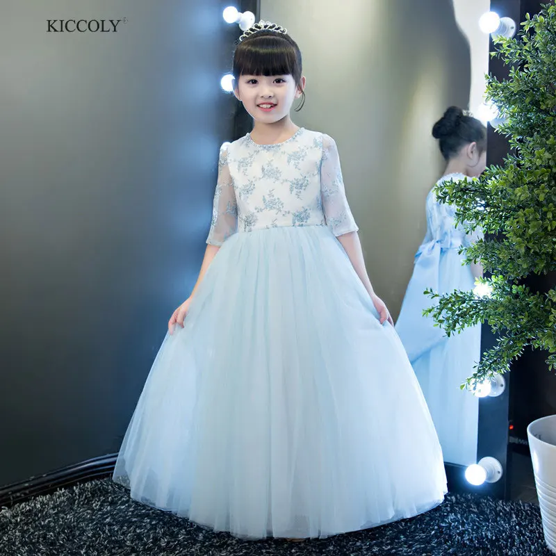 2018 Fashion Autumn Half Sleeve Flower Girl Dress Baby Round Neck Beaded Birthday Party Dress Kids Embroidered Wedding Ball Gown 2018 Fashion Autumn Half Sleeve Flower Girl Dress Baby Round Neck Beaded Birthday Party Dress Kids Embroidered Wedding Ball Gown