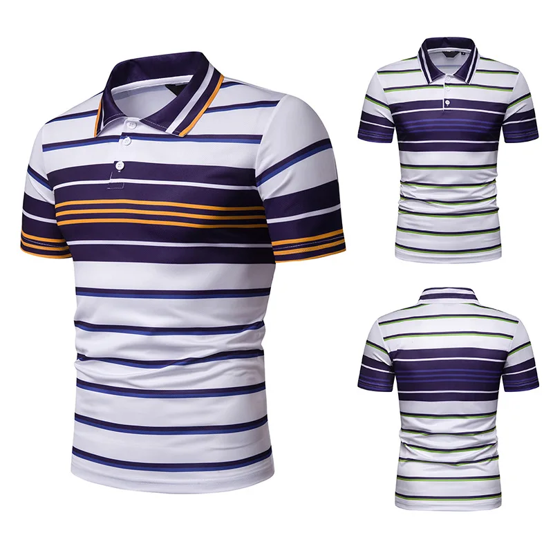 

HuLooXuJi Polo Shirt Men Contrast Color Striped Polos Homme Soft Classical Design Breathable Short Sleeves Polos US Size:XS-L