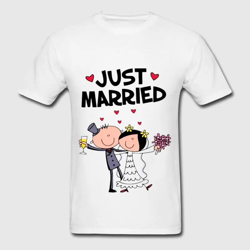 Фитнес Для мужчин футболка Одежда высшего качества Just Married Футболка короткий