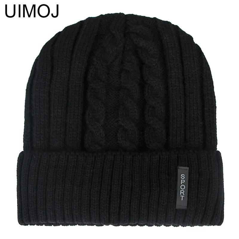 UIMOJ осень зима мужские вязаные шапки уличные спортивные шапочки повседневные теплые шапки - Цвет: BLACK