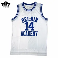 MM MASMIG O Príncipe Fresco de Bel-Air Will Smith 14 Bel-Air Academy Basquete Jersey White S-3XL