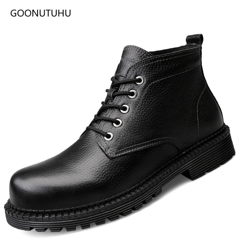 

2019 winter fashion men's boots military casual shoes genuine leather cow boot plus size black shoe man ankle snow boots for men