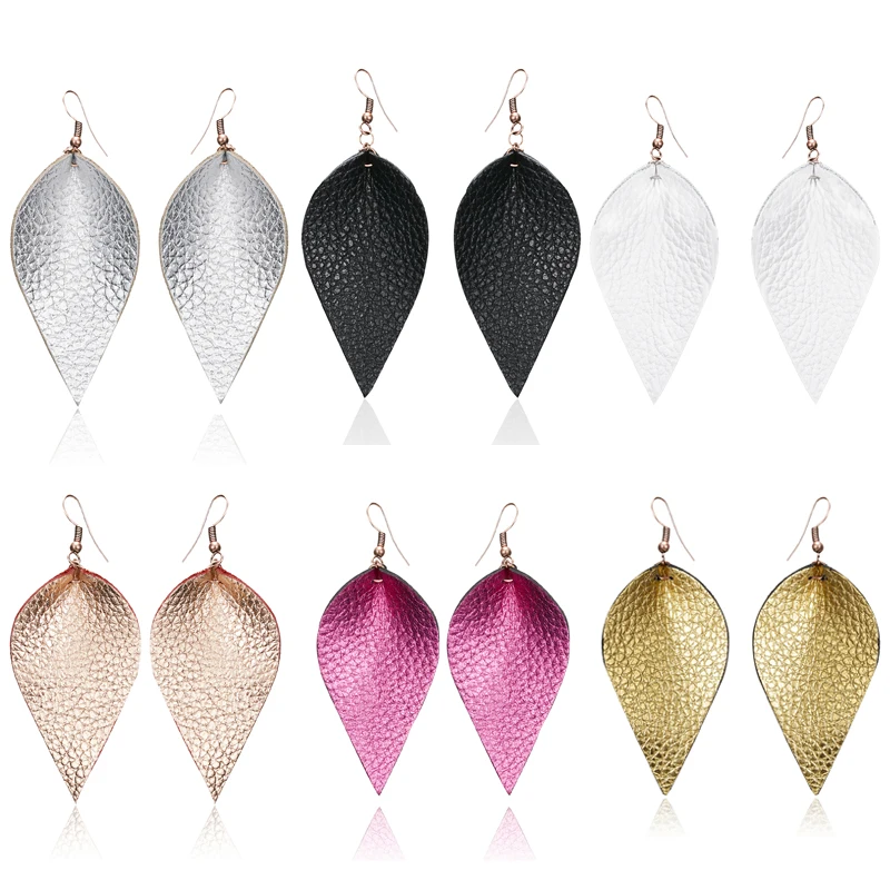 

10 Colors Faux Leather Leaf Dangle Statement Earring for Women Leopard Leaves Shape Big Leather Drop Earring Female Jewelry Gift