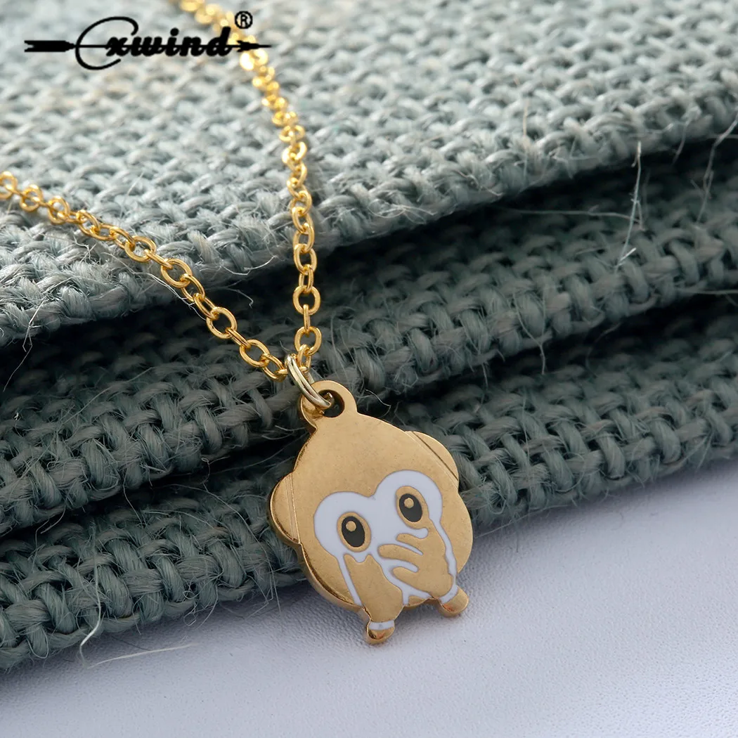 

Cxwind Fashion Stainless Steel Cute Emoji Monkey Necklaces Charm Monkey Closed Mouth Pendants & Necklaces Jewelry for women Gift