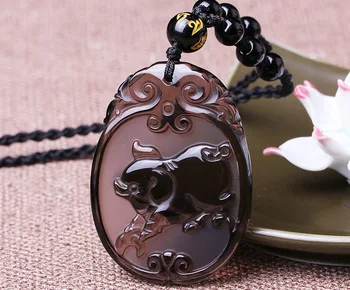 

Light spot new authentic twelve zodiac is a pig Paul Paul Chengxiang ice frosted Obsidian Pendant