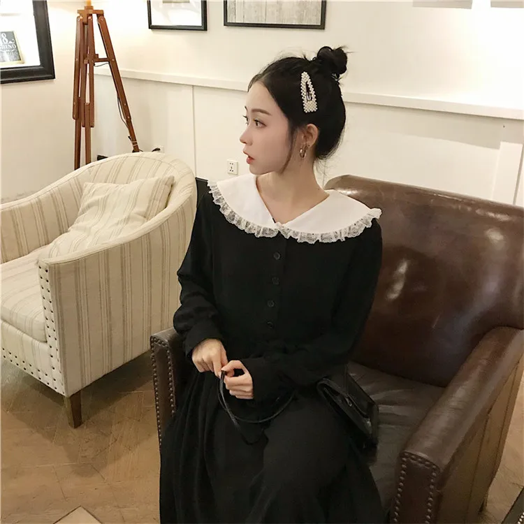 المرأة جميلة فساتين شيك Ins Kawaii خمر لطيف الدانتيل خياطة دمية طوق اللباس فتاة الحلو الكورية فاسق الملابس ل النساء