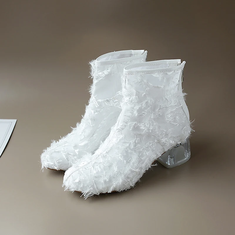 

2018 New Shoes Women Boots Breathable Laces Thick Crystal Heels Pumps for Summer Autumn Fashion Solid Round Toe Ankle Boots Zip