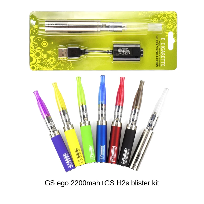 

Newest Green Sound GS EGO 2200mah battery and GS H2S atomizer blister kit e Cigarette Ego/510 Thread Battery fit CE4 CE5 mt3
