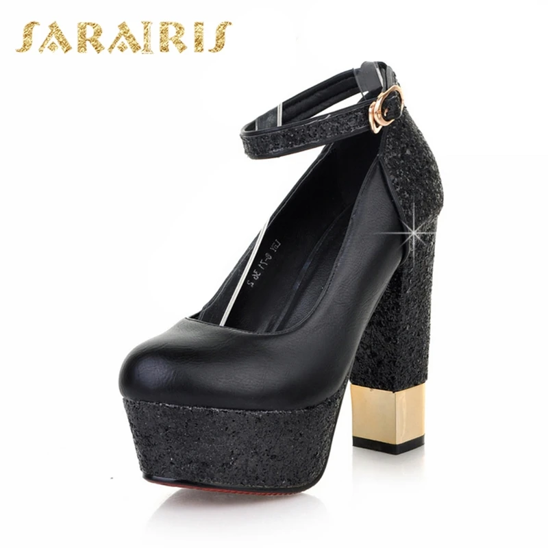 SARAIRIS Top Quality Large Size 32-43 Bling Upper Pumps Shoes Women High Heels Sexy Party Wedding Bride Shoes Woman - Цвет: Черный