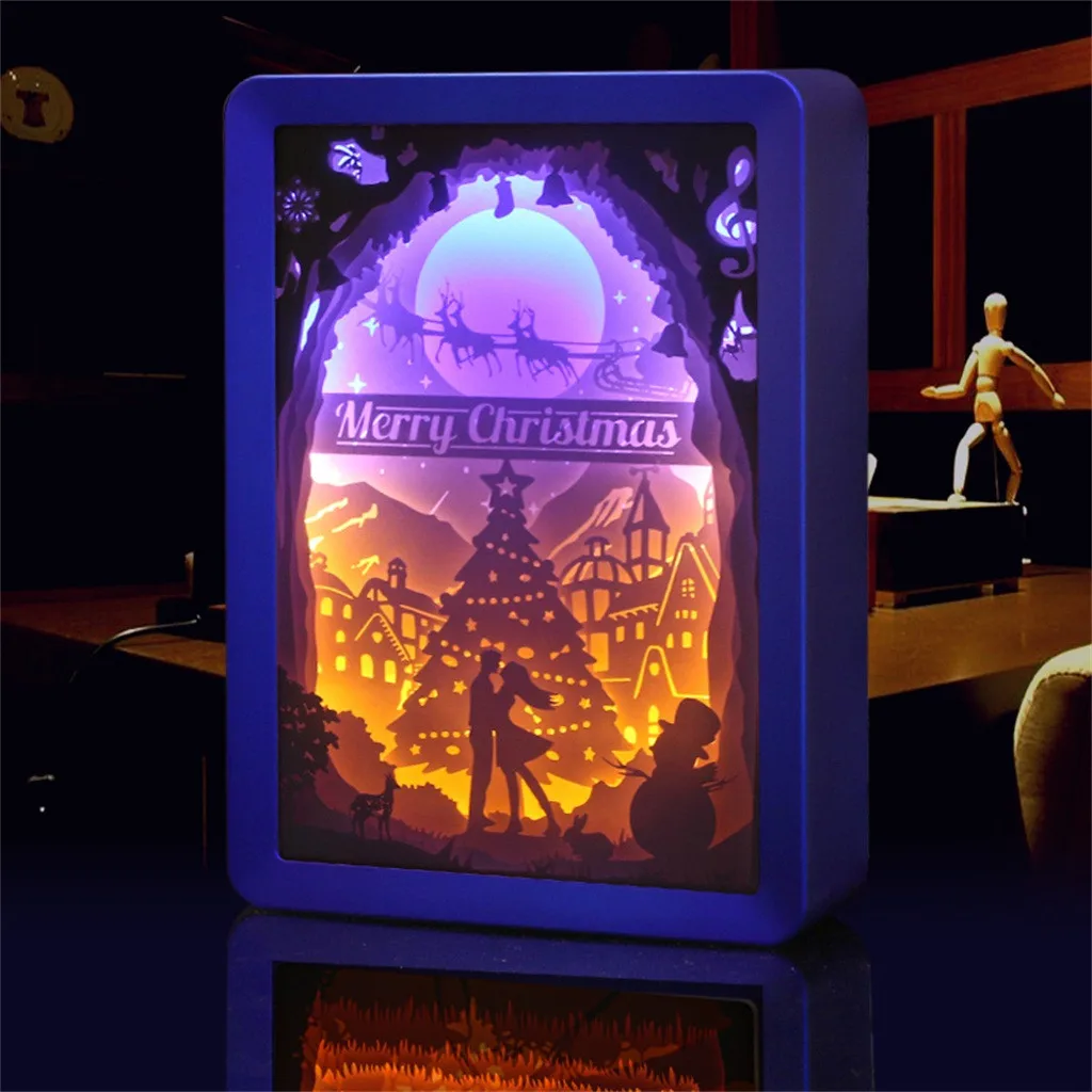 Рождественские огни Открытый елка Бумага врезной светильник подарок светодиодный 3D стереоскопический свет Творческий Рождественские огни гирляндой