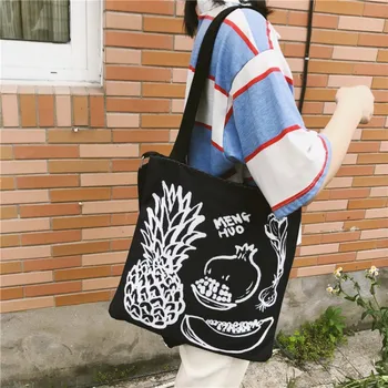 

Girls School Large Capacity Canvas Tote Bag Personalized Cartoon Printed Shopping Bag 2019 Simple Embroidery Woman Shoulder Bag