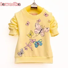 Lawadka/футболка для маленьких девочек; красивые спортивные футболки с длинными рукавами и бабочками для девочек; хлопковая одежда для детей