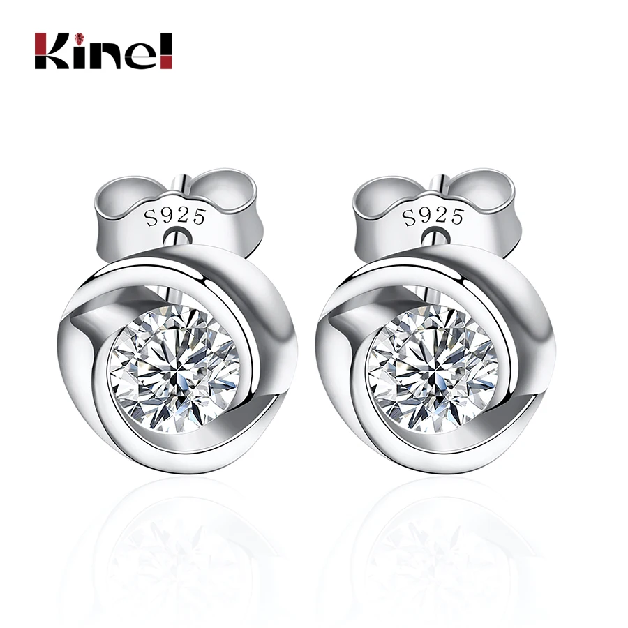 

Kinel Classic 925 Sterling Silver Geometric Small Stud Earrings Fashion Zircon Crystal Flower Jewerly For Women 2019 New
