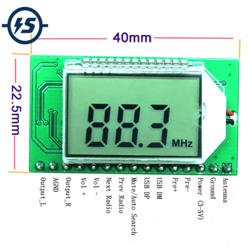 

FM Radio Module Serial Port Frequency Modulation Wireless Audio Receiver Board 3-5V 40mA UART Stereo 500mW 87.0MHz-108.0MHz