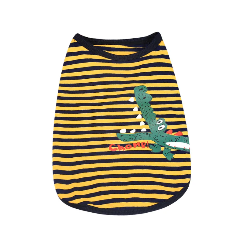 Dog T-shirt Soft Puppy Dogs Clothes Cute Pet Dog Clothes Cartoon Pet Clothing Summer Shirt Casual Vests For Small Pets 25 - Цвет: Stripe dinosaur yell