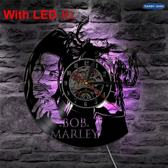 Bob Marley One Love For Reggae Lover Vinyl Clock Led Light Vintage LP Record Handmade Gift Decorative Silhouette Lamp 