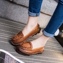 Ручной работы Винтаж женская обувь Пояса из натуральной кожи женские мокасины Лоферы для женщин мягкая из коровьей кожи повседневная обувь Туфли без каблуков плюс Размеры