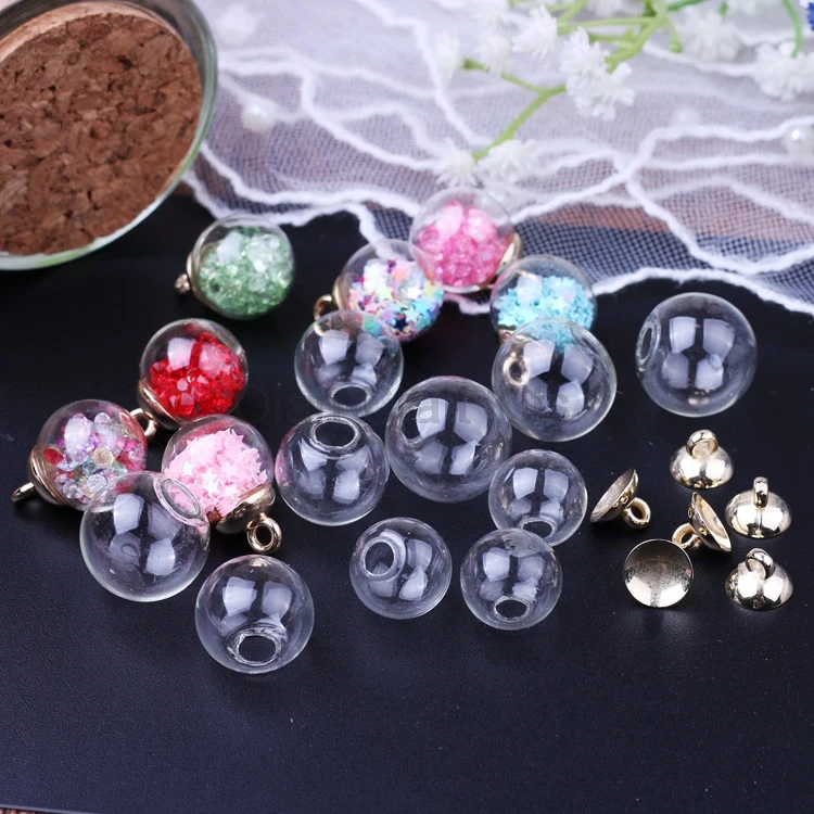 

200sets 14mm-18mm Empty Glass globe Ball and Glass Orb caps Charms pendants glass vials Wish Bottles glass balls orbs
