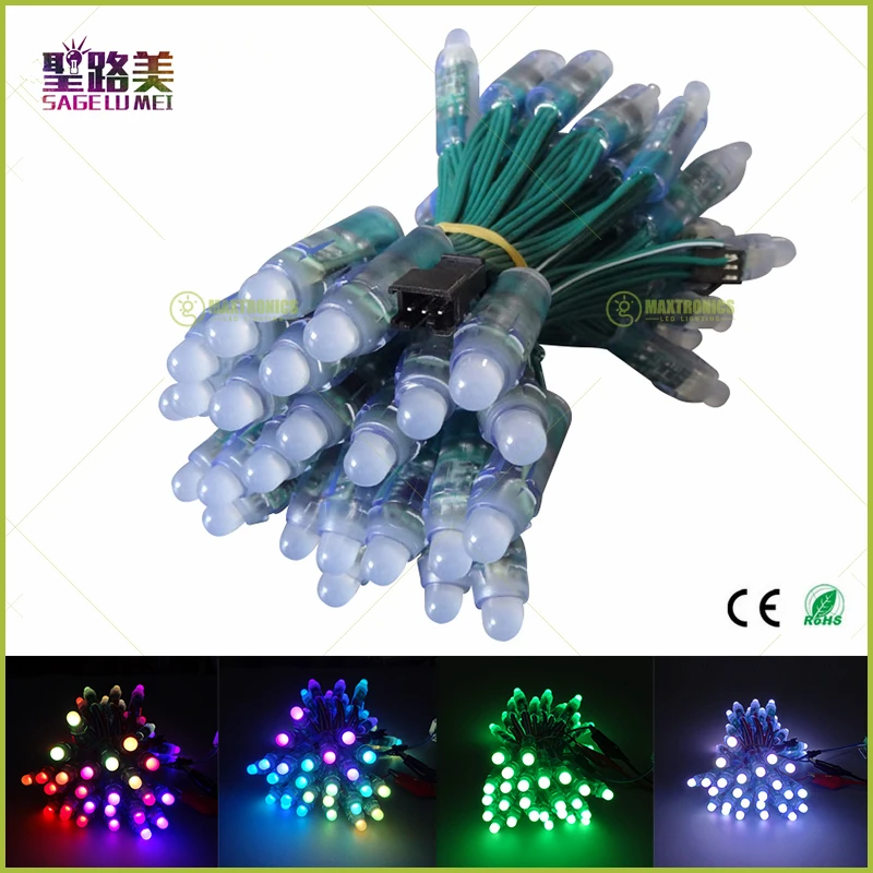 

100pcs 2016 best DC5V DC12V 12mm WS2811 IC RGB Led Module String Green wire Waterproof IP68 Digital Full Color LED Pixel Light