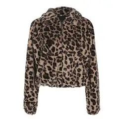 Элегантный Леопардовый принт парка пальто для женщин 2018 осень зима теплый мягкий искусственный мех пальто женский плюш Повседневная