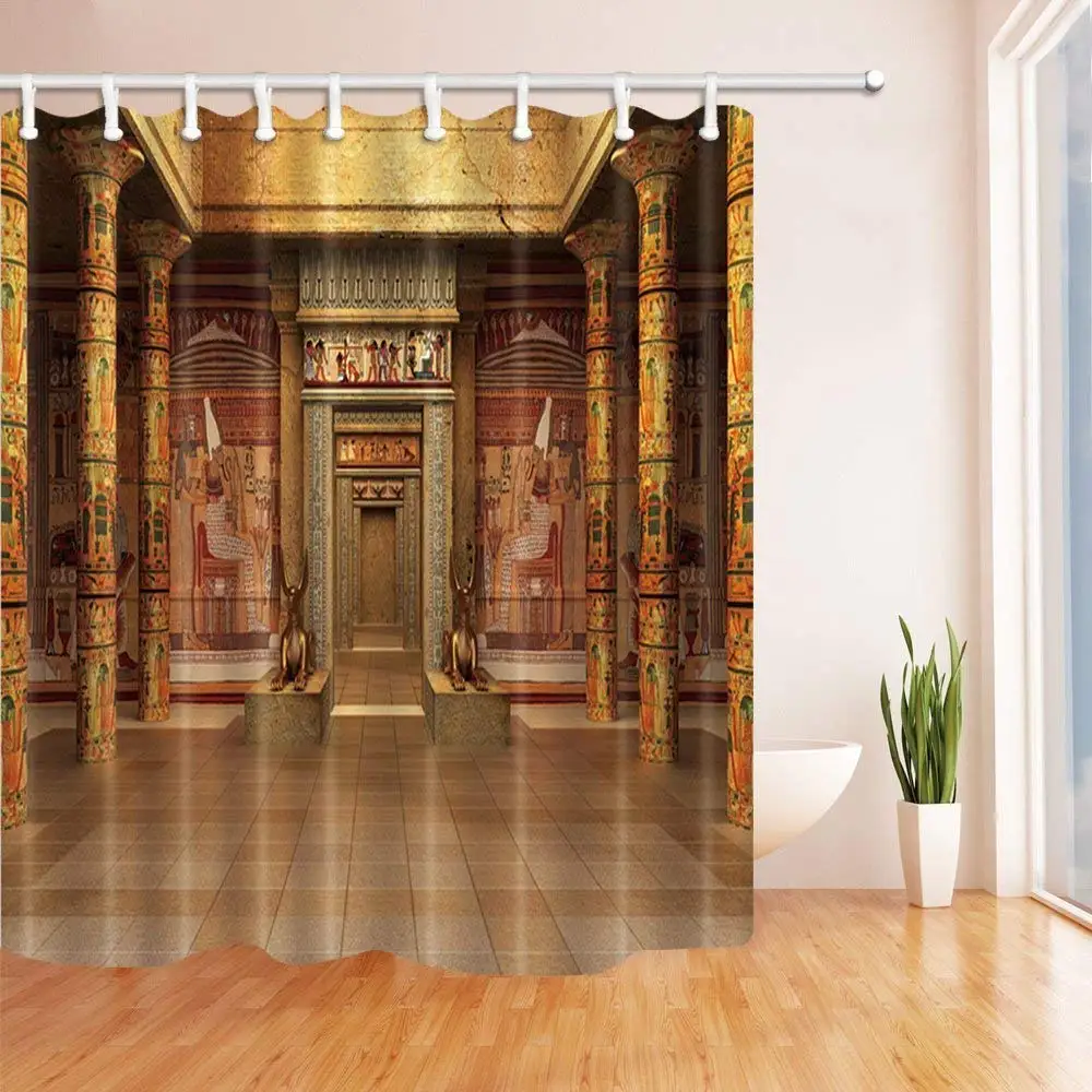 

Egyptians Shower Curtains Tombs with Egyptian Mural on the Wall in Vintage Polyester Fabric Waterproof Bathroom Bath Curtain