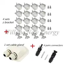Willone Free Shipping 4 sets Solar Panel Z Bracket Solar Panel Mounting Mounts RV Boat Roof Wall