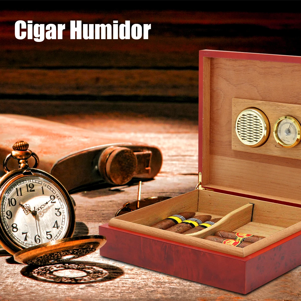 NEW Cigar Humidor Humidifier Cedar Wood Lined Cigar Case With Hygrometer Case Box with Moisture Meter Moisturizing Device